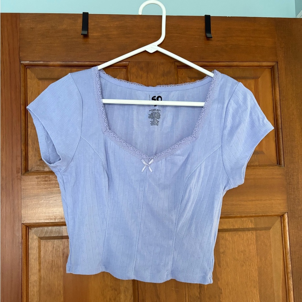 SO Lavender Crop Top with Lace Trim